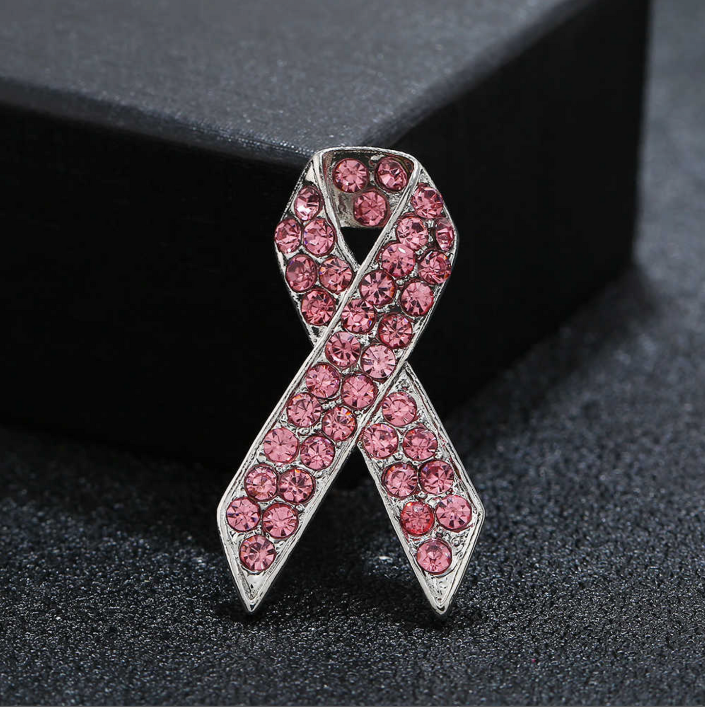 Pink Crystal Breast Cancer Ribbon Brooch