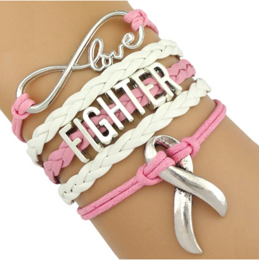 White Pink Fighter Breast Cancer Ribbon Bracelet