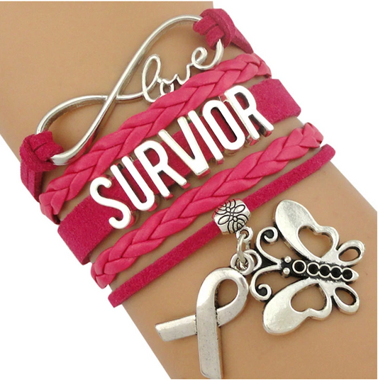 Hot Pink Survivor Breast Cancer Ribbon Bracelet