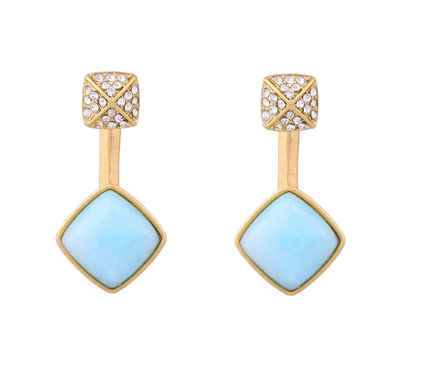 Blue Crystal Diamond Shaped Drop Earrings