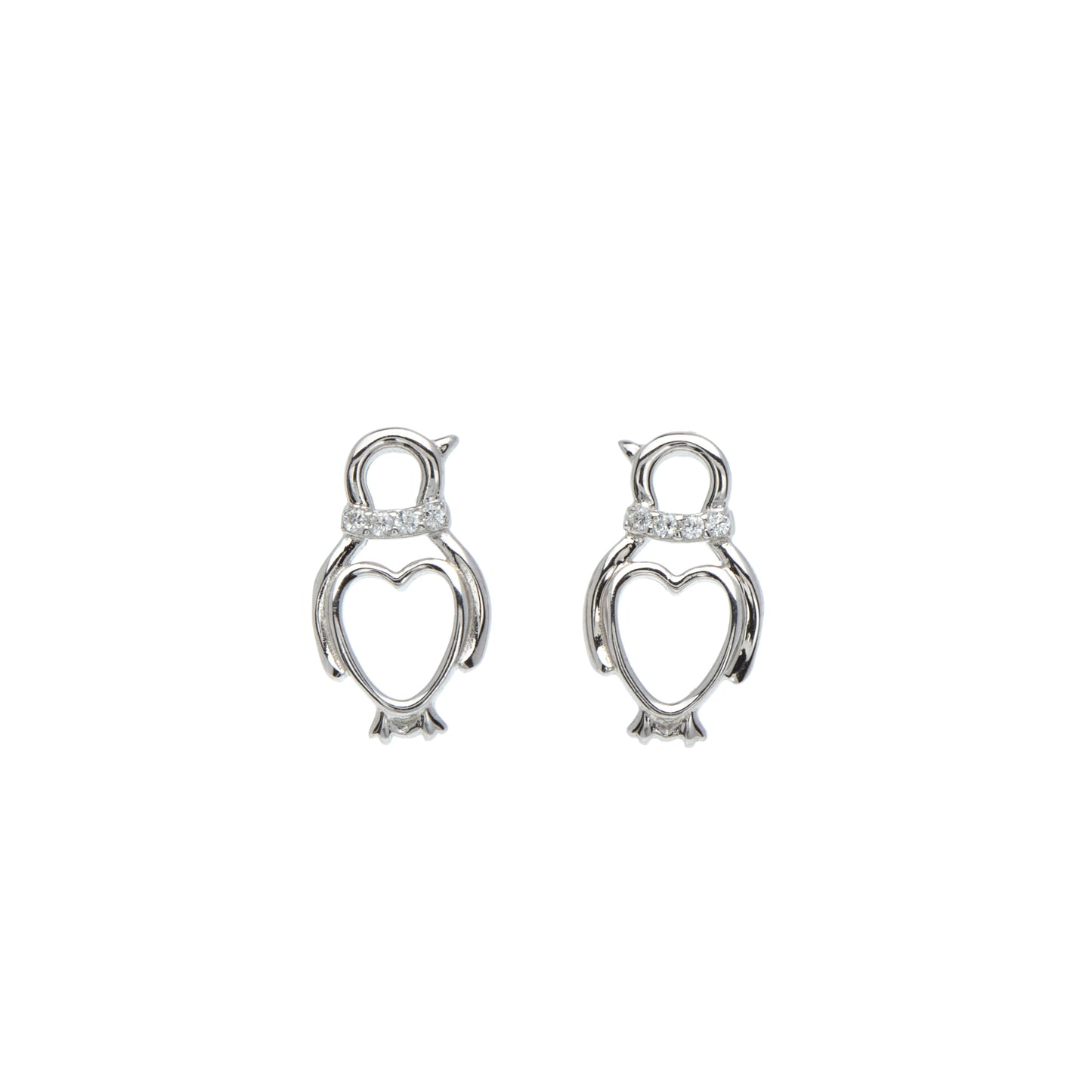 Sterling Silver Cubic Zirconia Penguin Stud Earrings