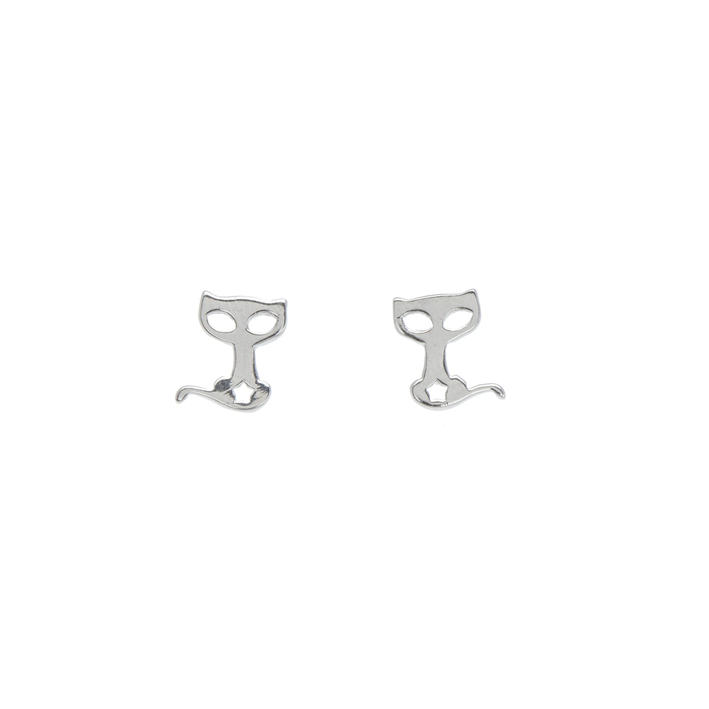 Sterling Silver Cat With Star Stud Earrings