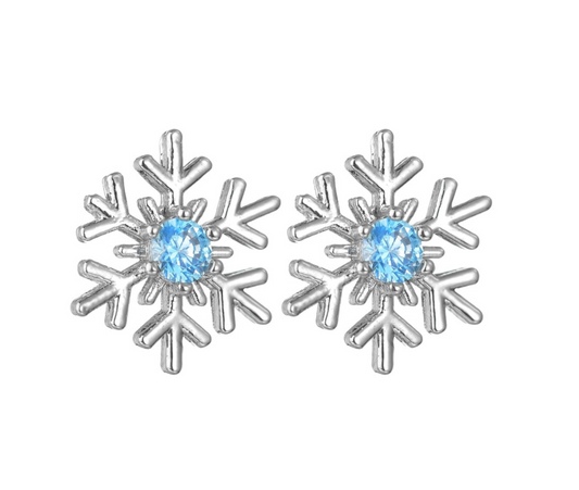 Silvertone Aqua Cubic Zirconia Snowflake Stud Earrings