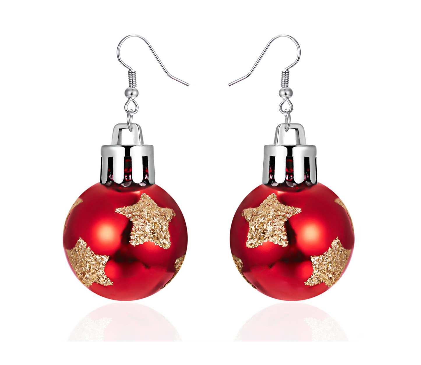 Red Gold Star Christmas Ornament Drop Earrings