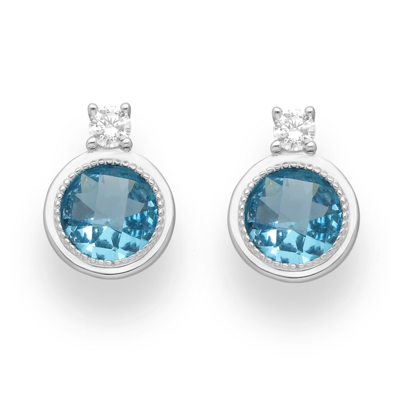 Sterling Silver Turquoise Cubic Zirconia Princess Stud Earrings