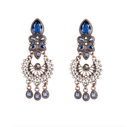 Blue Teardrop Vintage Chandelier Earrings