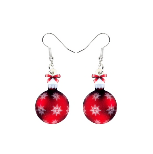 Red Christmas Ornament Drop Earrings