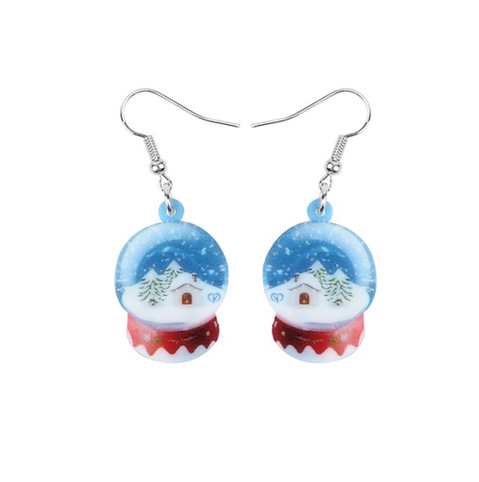 Blue Snow Globe Drop Earrings