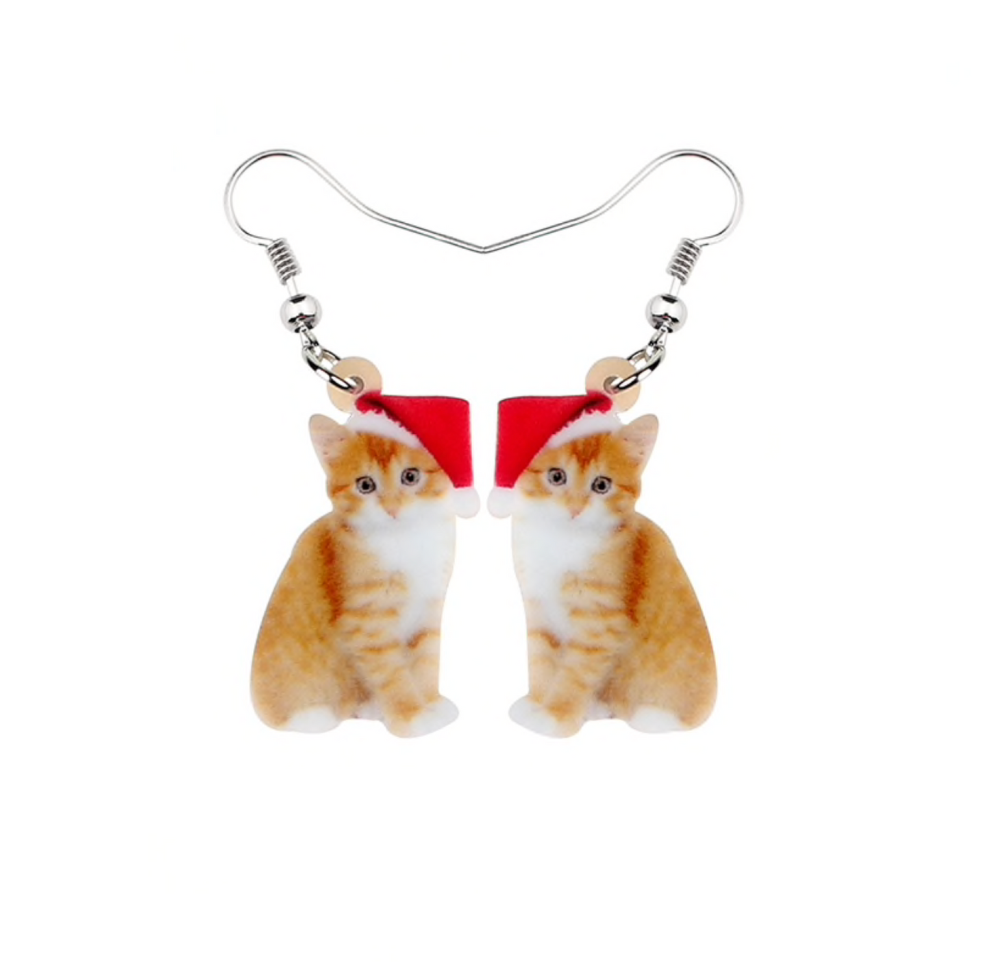 Orange Cat In Santa Hat Drop Earrings