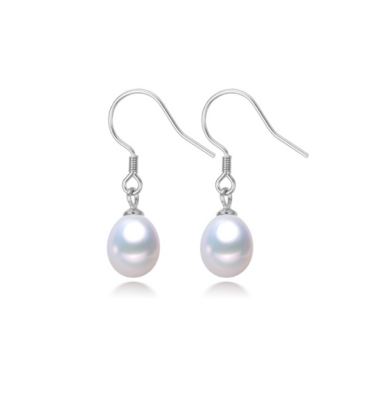 White Teardrop Freshwater Pearl Drop Earrings