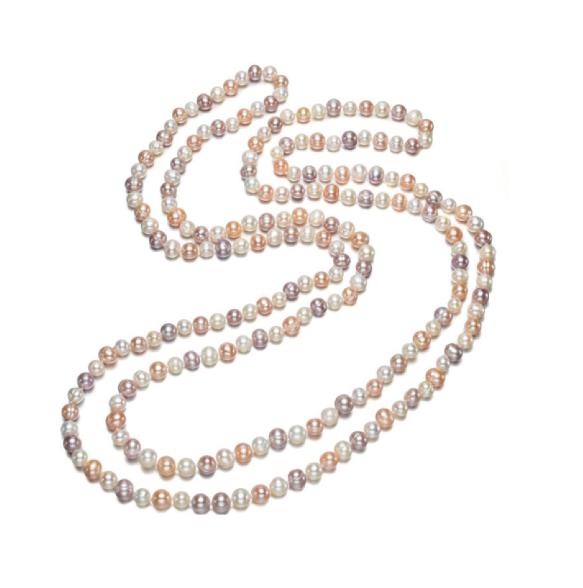 Multi Colored Long Freshwater Pearl Strand Necklace