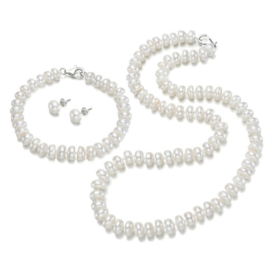 Freshwater Pearl Necklace, Bracelet Stud Set