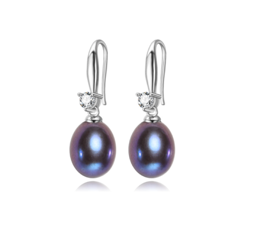 Black Freshwater Pearl Dainty Cubic Zirconia Drop Earrings