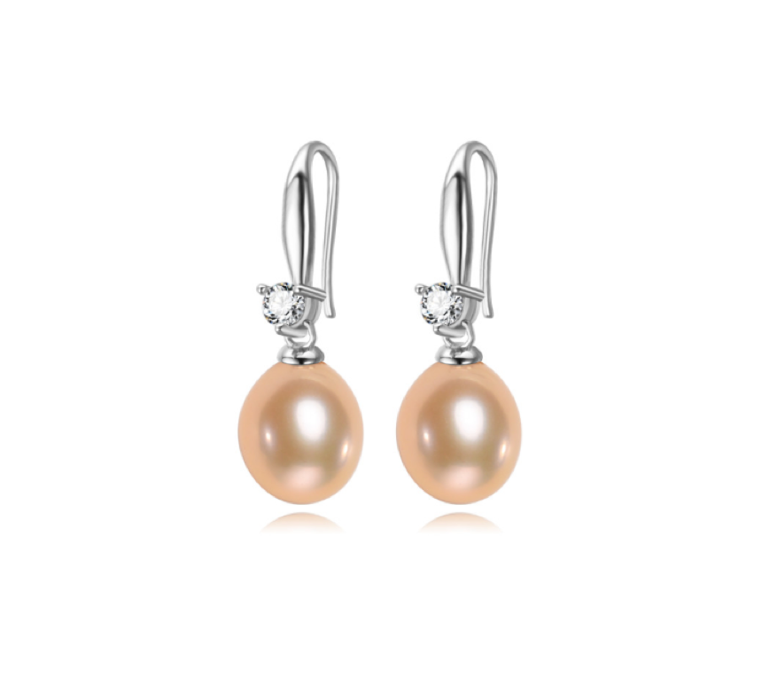 Peach Freshwater Pearl Dainty Cubic Zirconia Drop Earrings