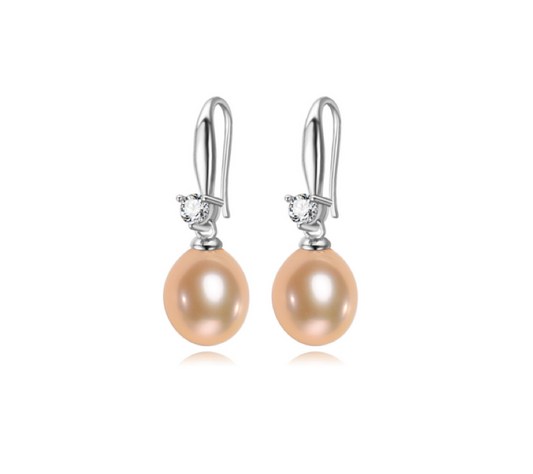 Peach Freshwater Pearl Dainty Cubic Zirconia Drop Earrings