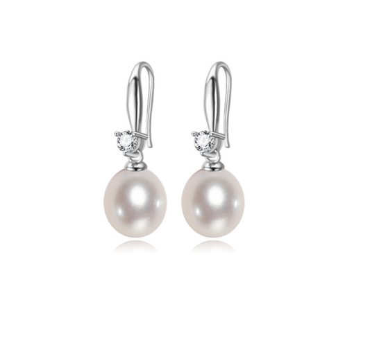 White Freshwater Pearl Dainty Cubic Zirconia Drop Earrings