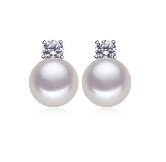 White Freshwater Pearl Stud Earrings With Cubic Zirconia