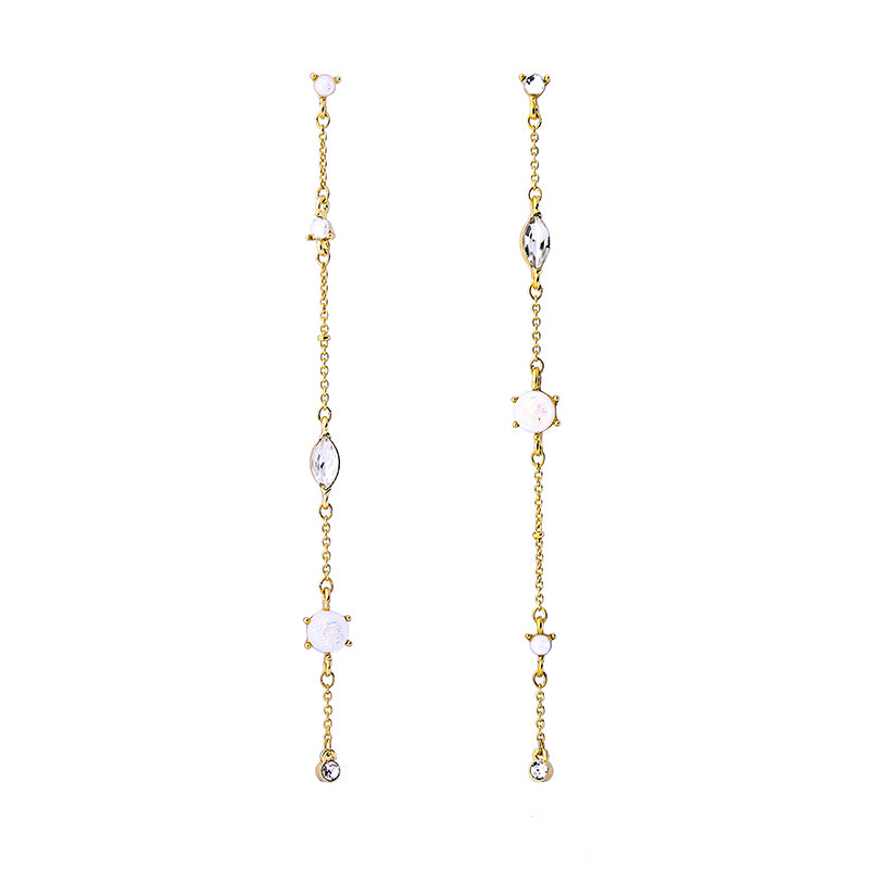 Gold Tone Clear Crystal Chain Drop Earrings