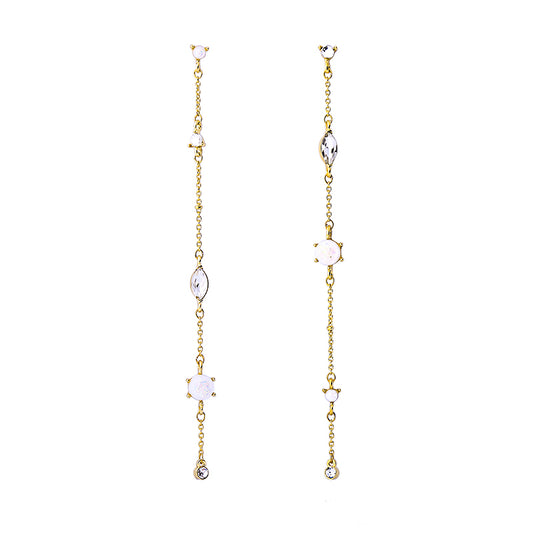 Gold Tone Clear Crystal Chain Drop Earrings