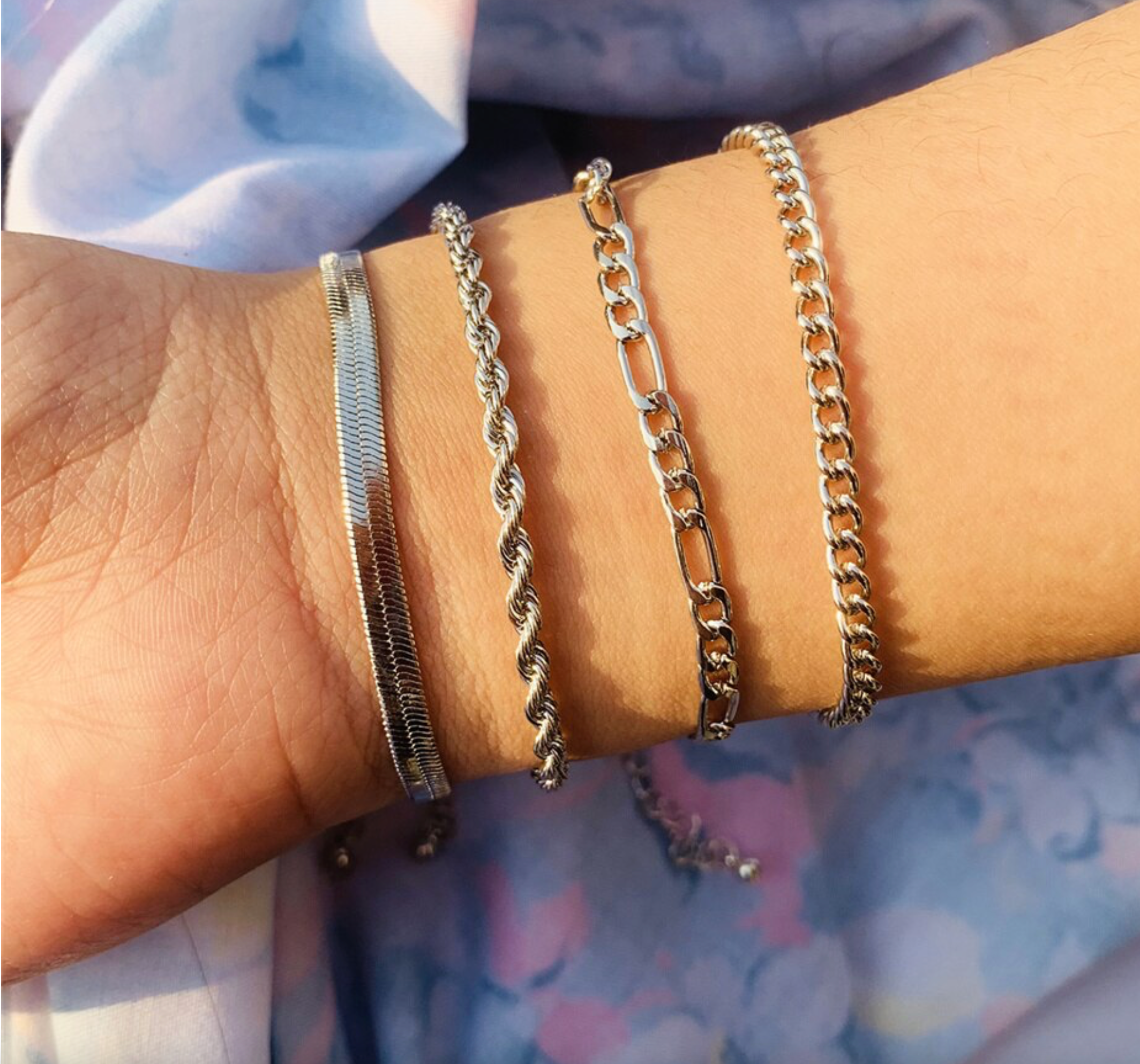Silvertone Minimalist Set Of 4 Chain Link Bracelets