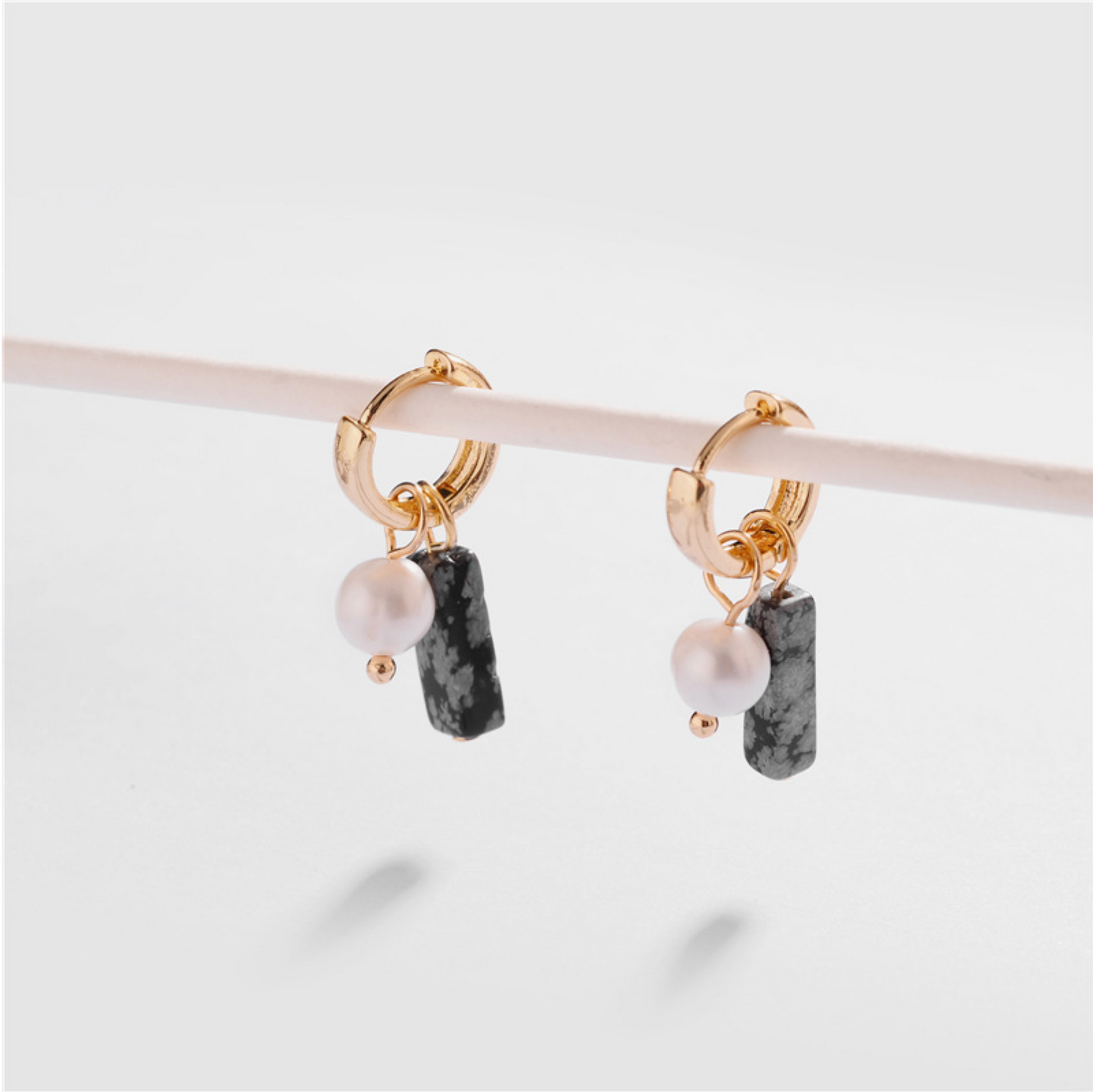 Freshwater Pearl Jasper Huggie Hoop Earrings