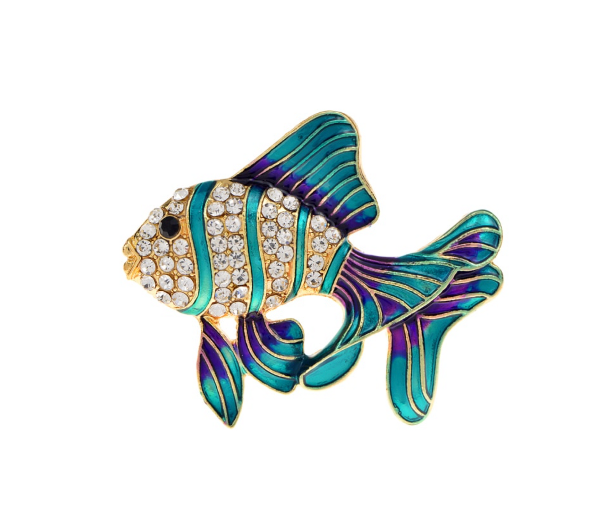 Goldtone Crystal Green Fish Brooch