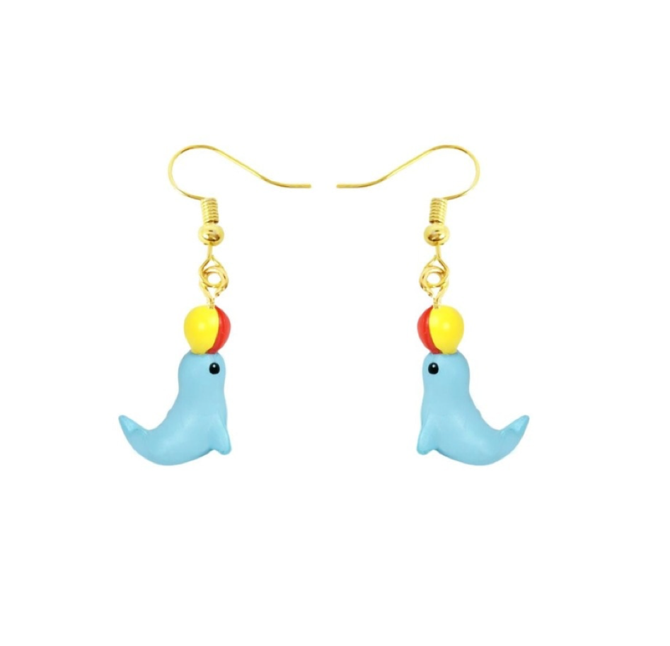 Blue Seal With Ball Drop Earrings