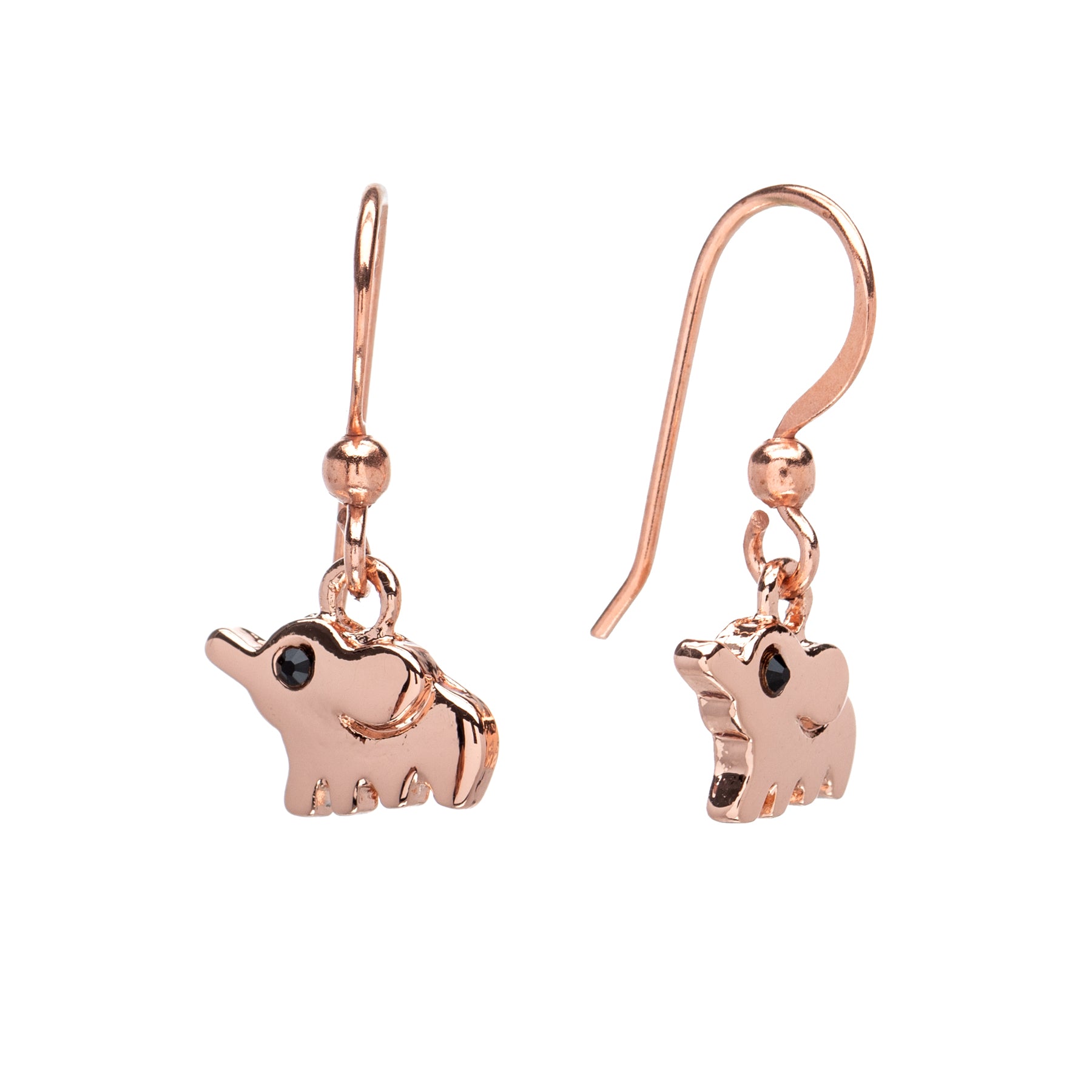 Rose Goldtone Black Swarovski Elephant Drop Earrings