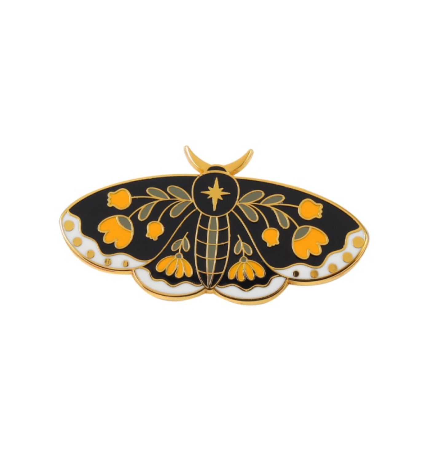 Goldtone, Black Orange Floral Butterfly Pin Brooch