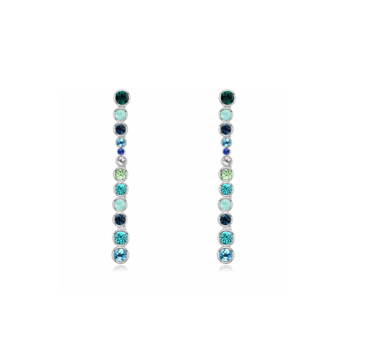 Blue Green Round-cut Drop Earrings With Swarovski Crystals