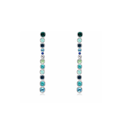 Blue Green Round-cut Drop Earrings With Swarovski Crystals