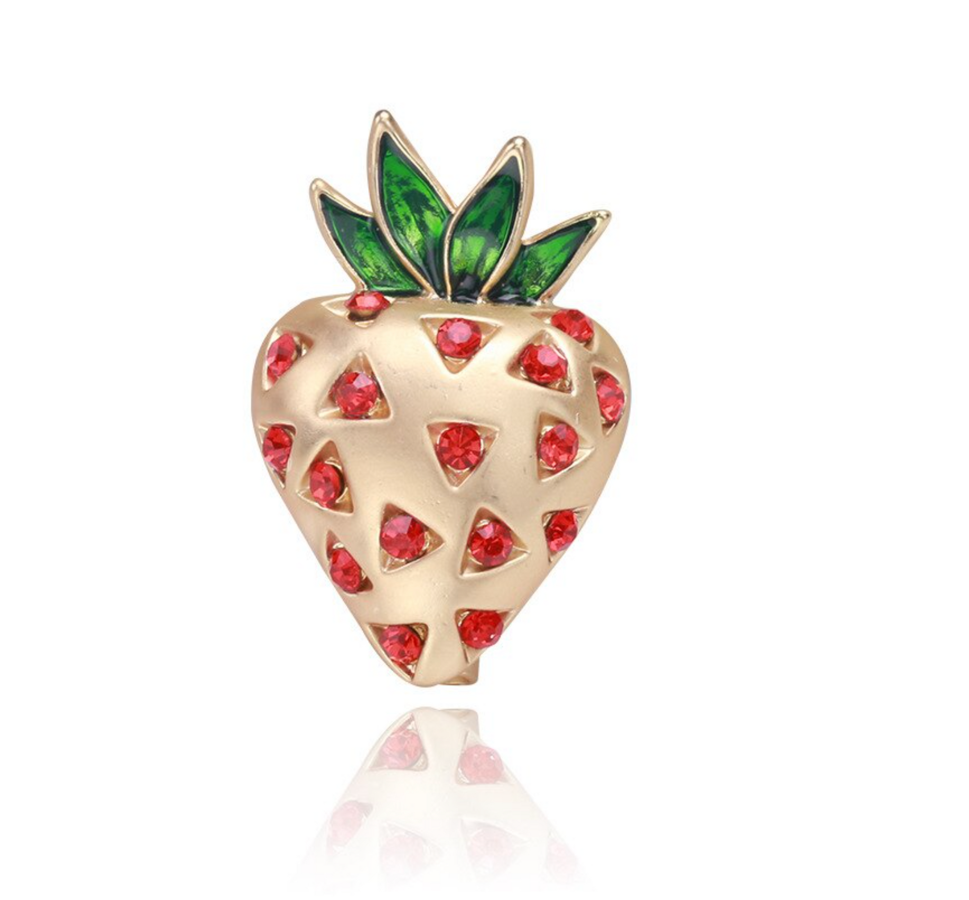 Goldtone Red Crystal Strawberry Brooch