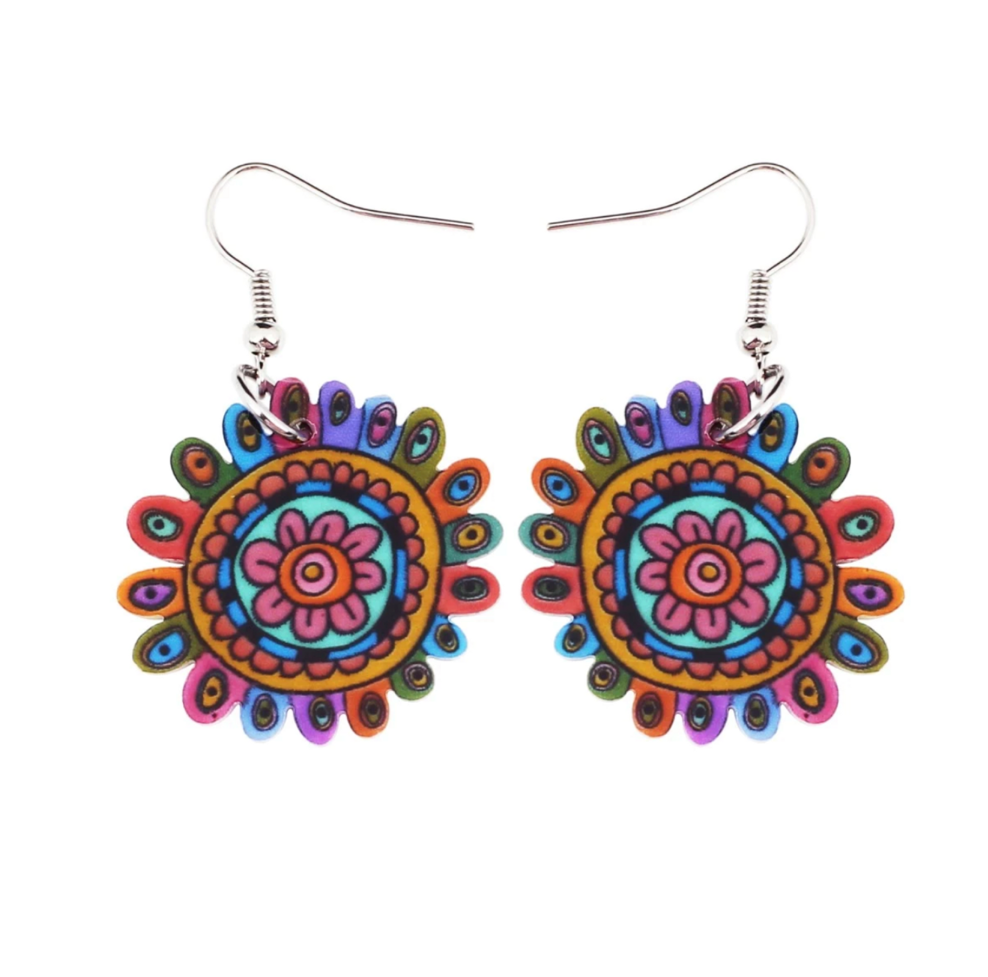 Multi Colored Flower Drop Earrings