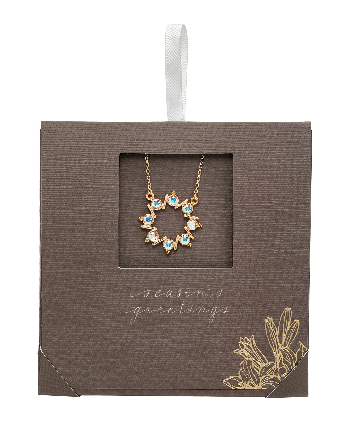 Goldtone Ab Swarovski Crystal Wreath Pendant Necklace - On Holiday Card