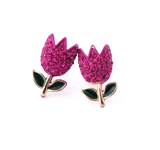 Pink Crystal Tulip Stud Earrings