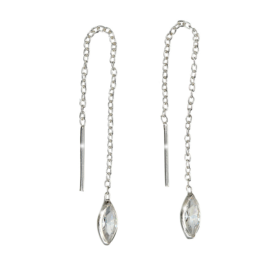 Sterling Silver Cubic Zirconia Marquis Threader Earrings