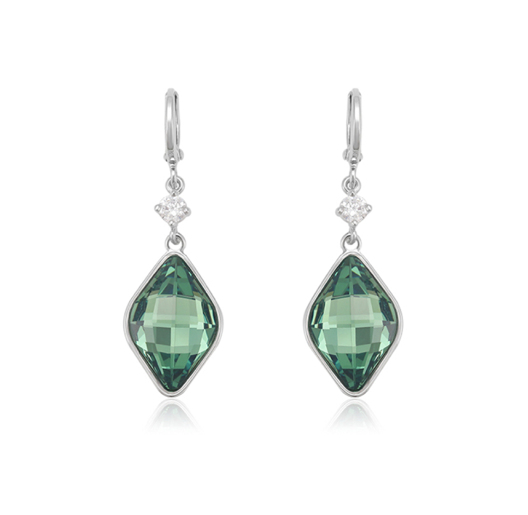 Green Swarovski Crystal Faceted Drop Earrings