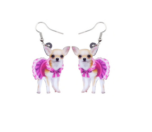 Chihuahua In Pink Tutu Drop Earrings