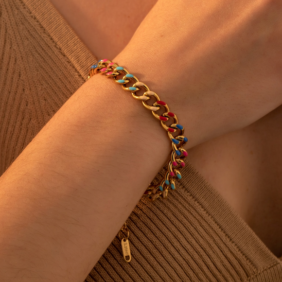 Goldtone Multi Colored Chain Link Bracelet