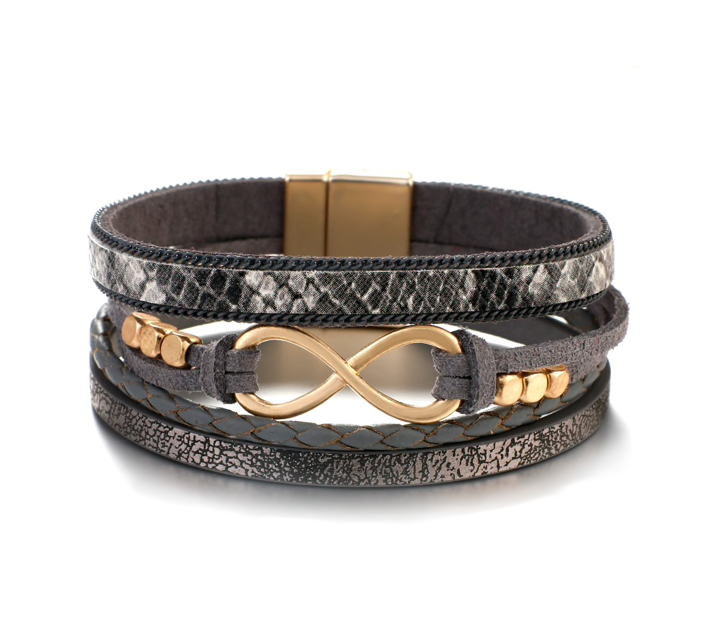 Dark Gray Goldtone Infinity Multi Strand Bracelet
