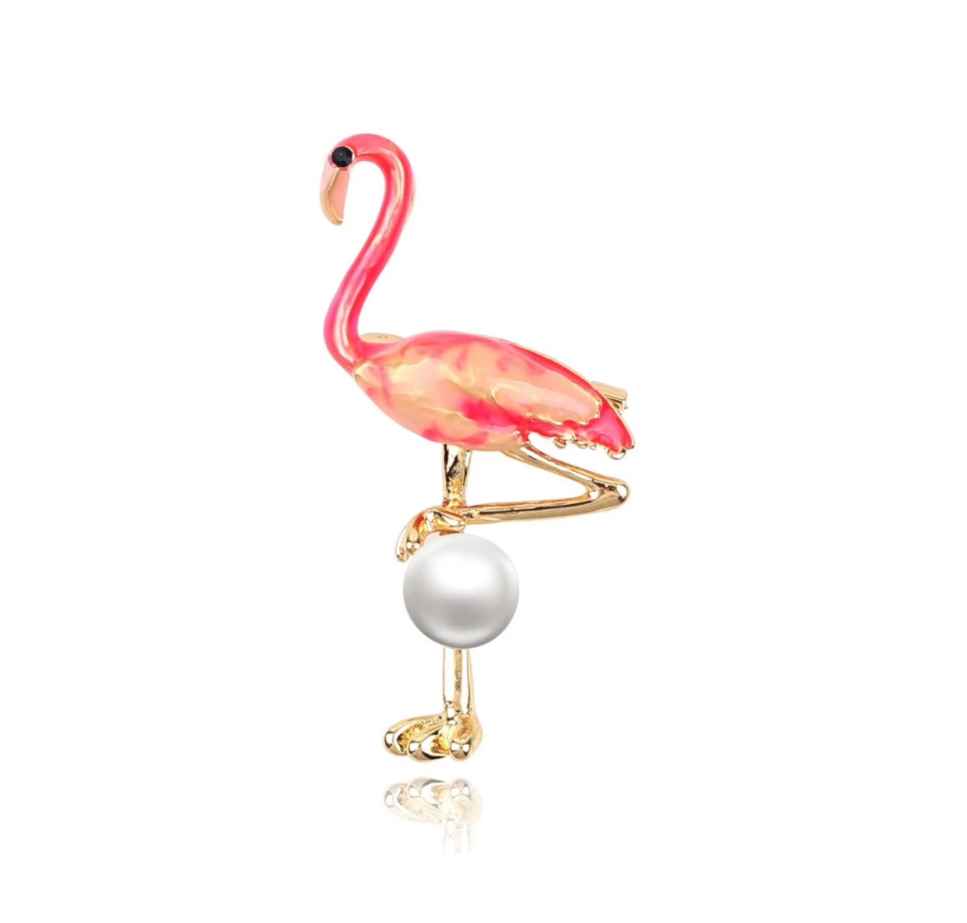 Imitation Pearl Goldtone Flamingo Brooch