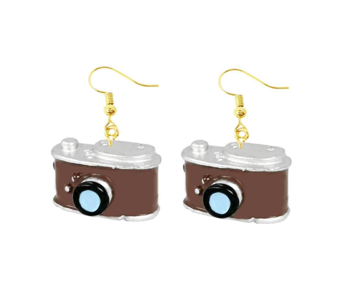 Brown Camera Drop Earrings