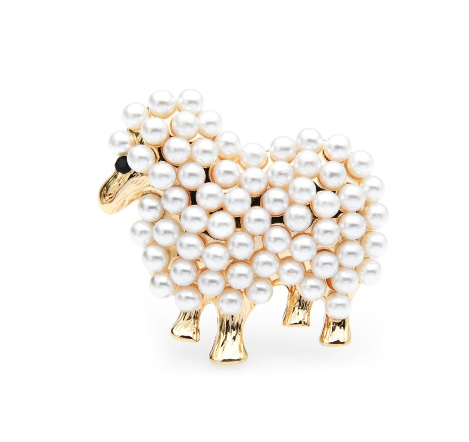 Imitation Pearl Goldtone Sheep Brooch