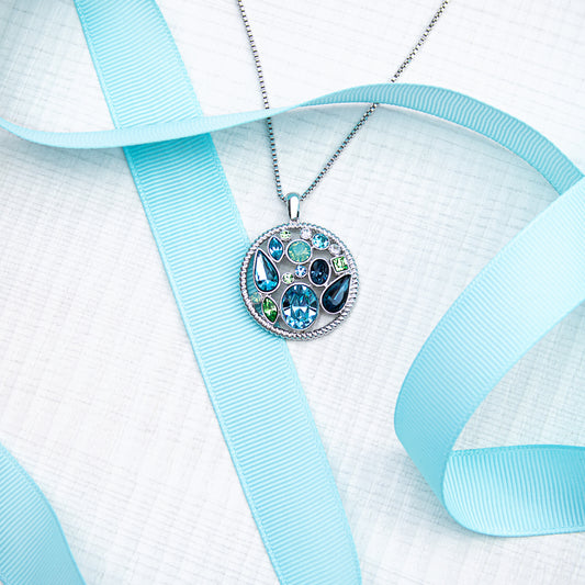 Blue Mix Round Multi-stone Pendant Necklace With Swarovski Crystals