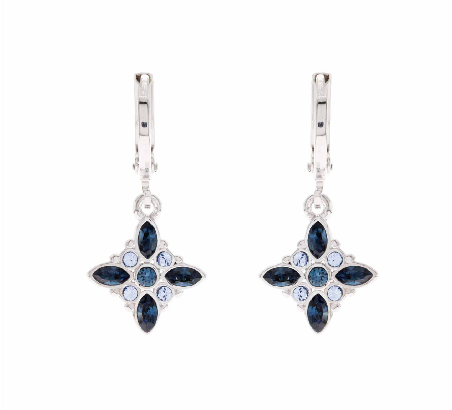 Blue Mix Swarovski Crystal Floral Leverback Earrings