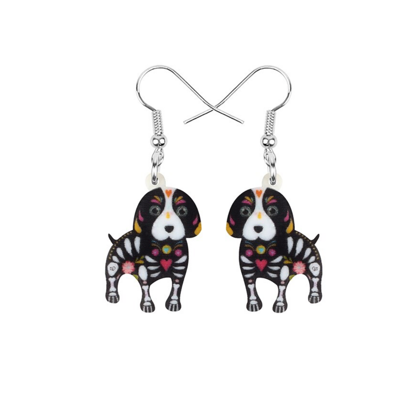 Black Skeleton Dog Drop Earrings