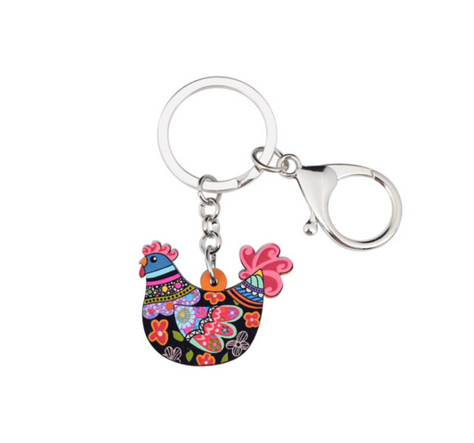 Multi Colored Floral Hen Keychain