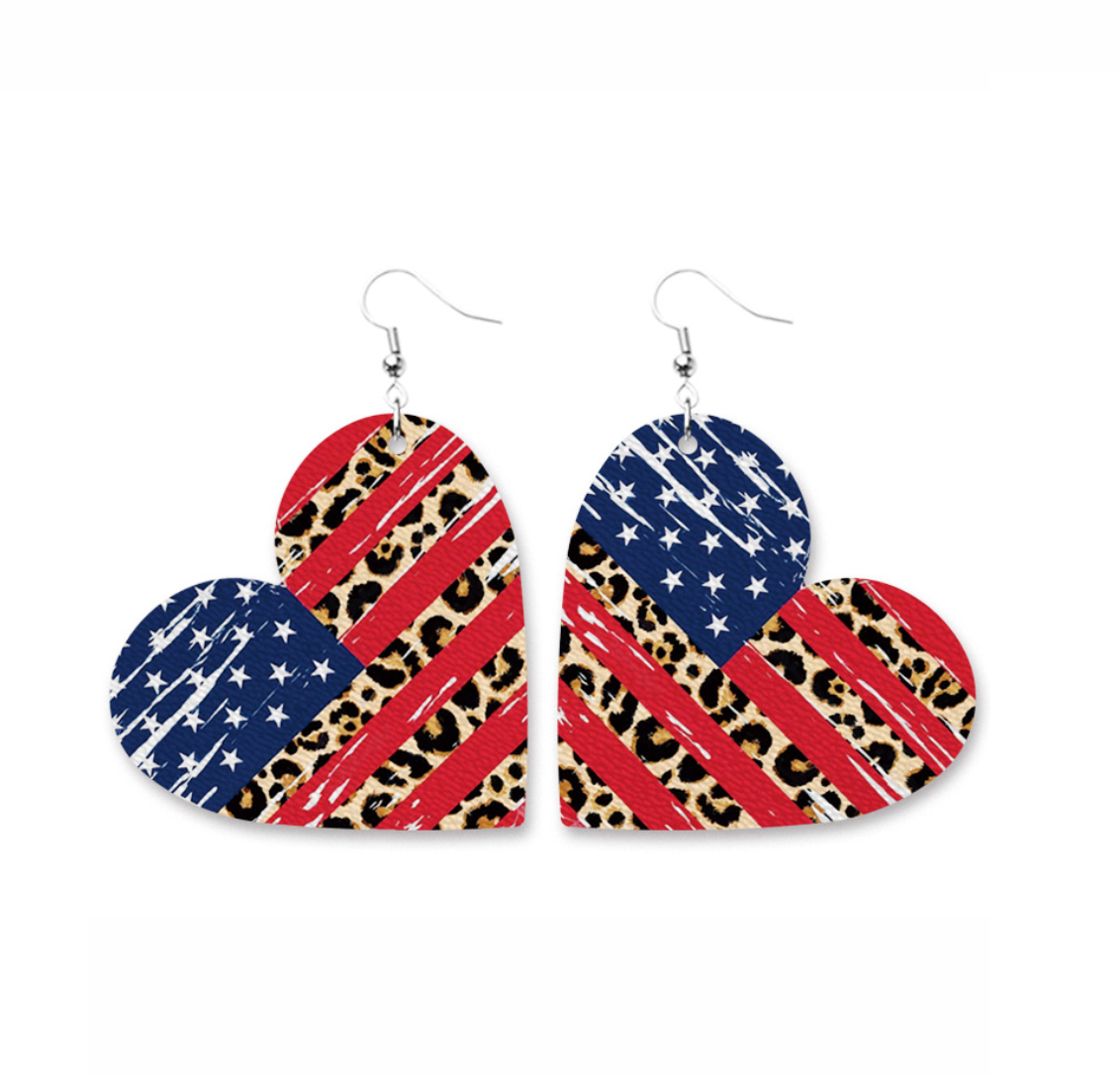 Red Blue Heart And Safari Flag Earrings
