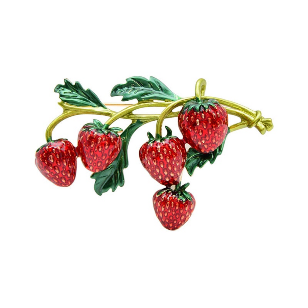 Red Green Strawberry Branch Brooch