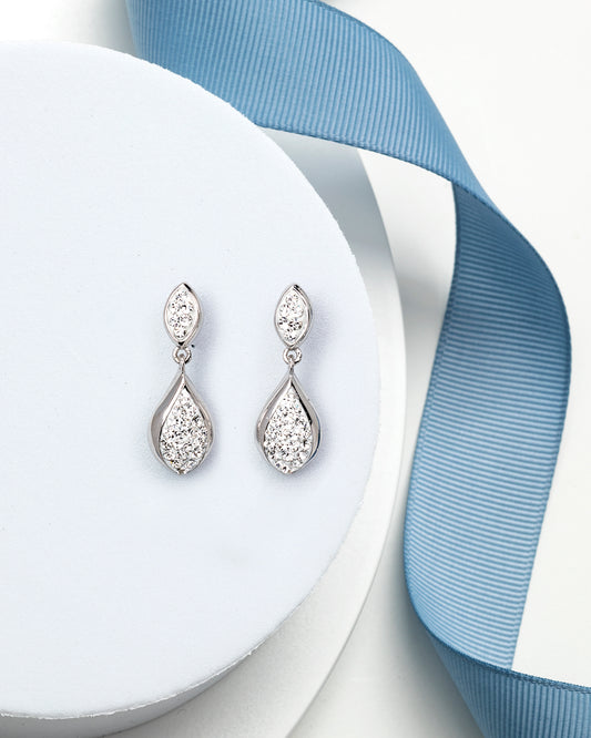 Clear Swarovski Crystal Pave Marquis Teardrop Earrings